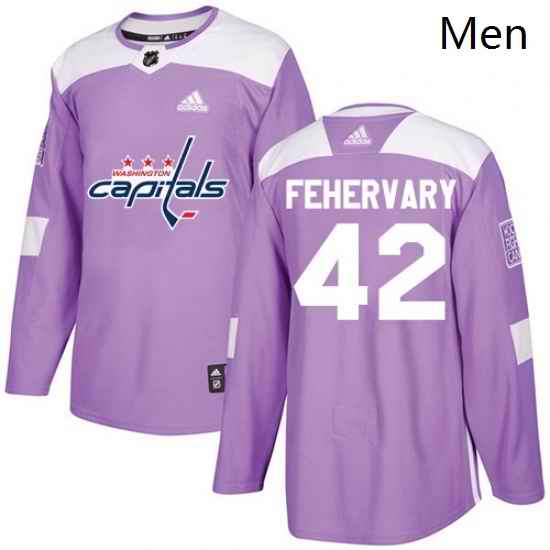 Mens Adidas Washington Capitals 42 Martin Fehervary Authentic Purple Fights Cancer Practice NHL Jersey